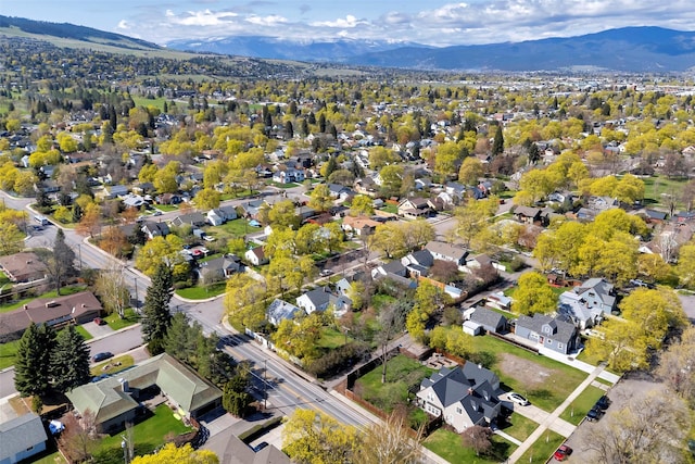 drone / aerial view with a residential view and a mountain view