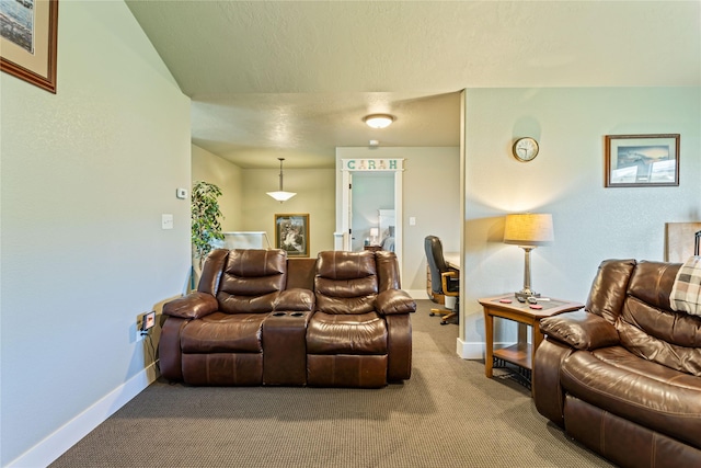 living area featuring baseboards and carpet flooring