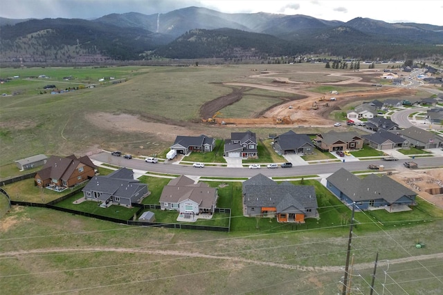 birds eye view of property with a mountain view and a residential view