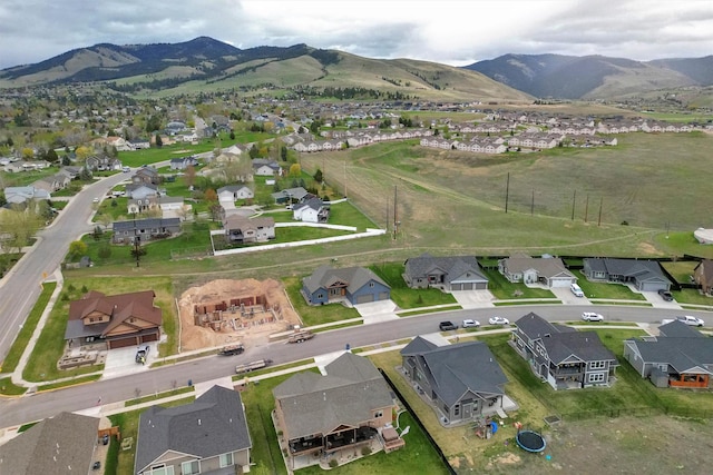 bird's eye view featuring a residential view and a mountain view