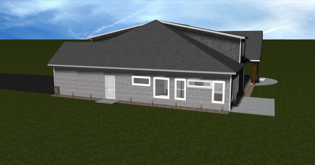 1066 Lake Pointe Dr, Bigfork, MT 59911 - view of home's exterior with a yard and a shingled roof