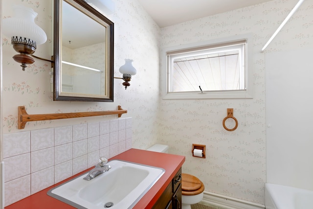 416 Riverview Dr E, Great Falls, MT 59404 - bathroom with vanity, wallpapered walls, and toilet
