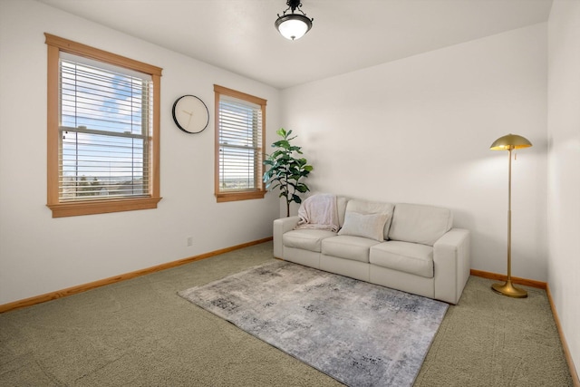 living room with carpet floors and baseboards