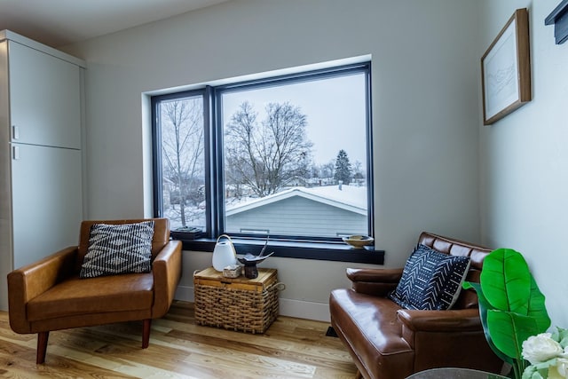 living area featuring a healthy amount of sunlight and wood finished floors