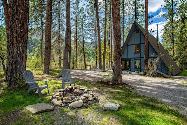 exterior space featuring a fire pit