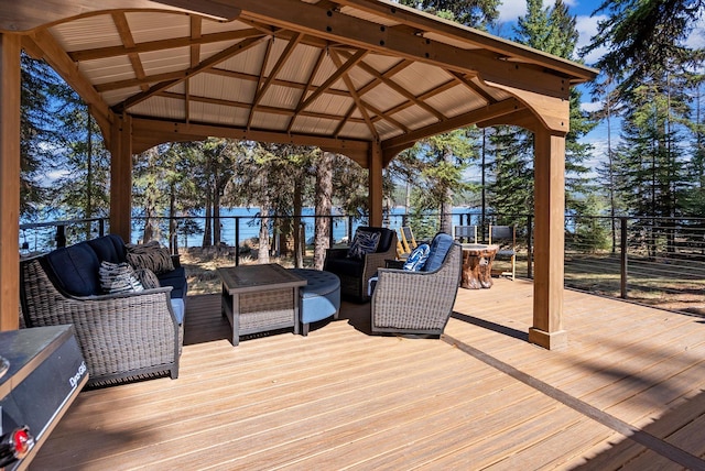 560 Mcgregor Ln, Marion, MT 59925 - wooden terrace with an outdoor hangout area, a gazebo, and fence