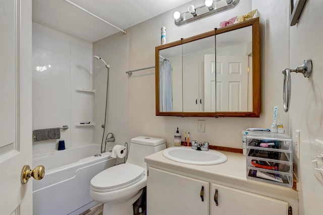 full bathroom with vanity, toilet, and shower / tub combo