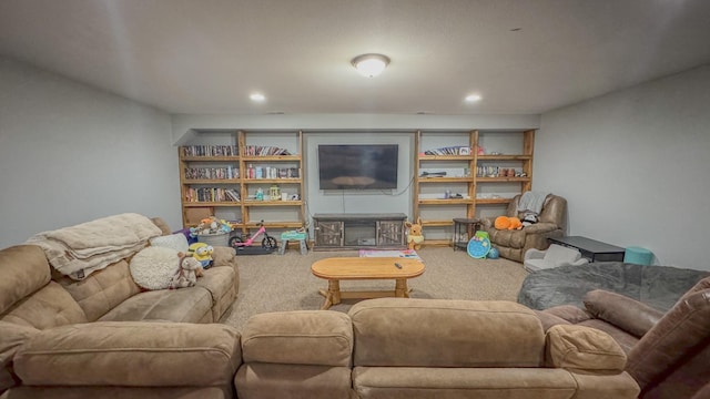 living area featuring carpet flooring