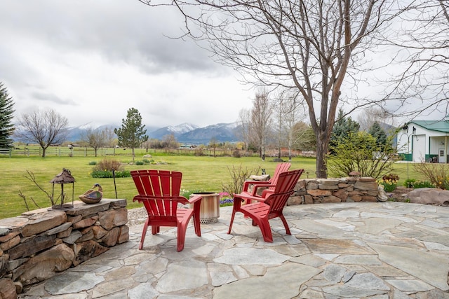 view of patio featuring a mountain view