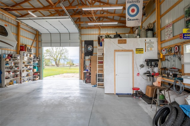 garage with metal wall