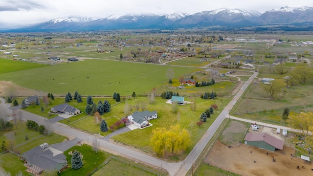 aerial view featuring a mountain view and a rural view