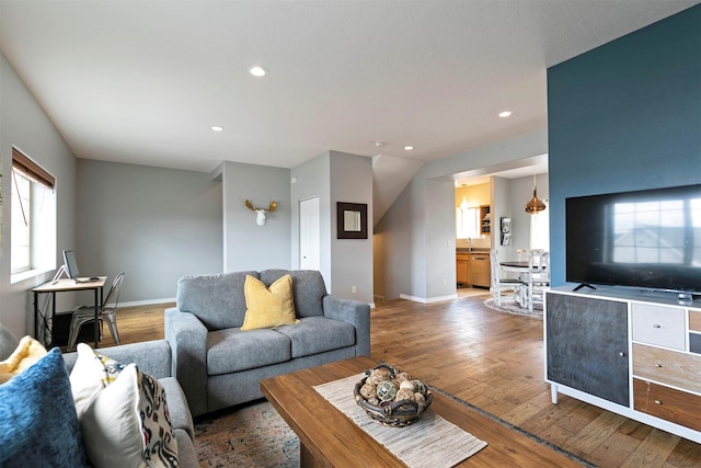 825 Crestmont Way, Missoula, MT 59803 - living area featuring baseboards, recessed lighting, and wood finished floors