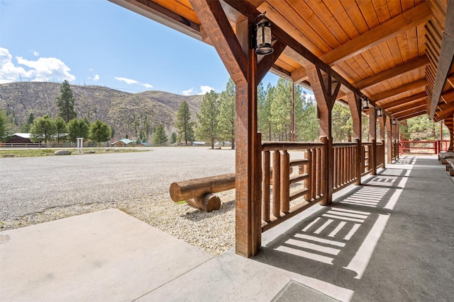 view of patio featuring a mountain view
