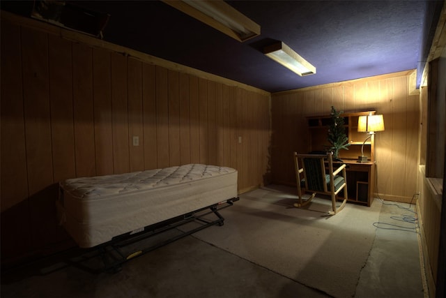 interior space featuring wood walls