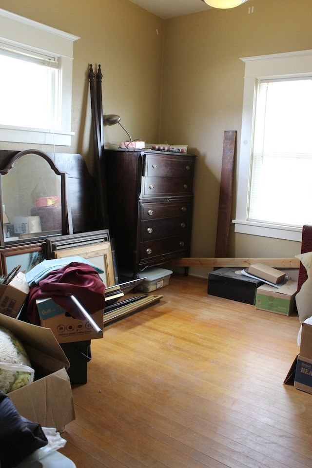 bedroom with multiple windows and wood-type flooring