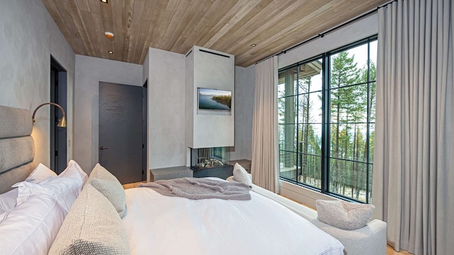 bedroom with wood ceiling