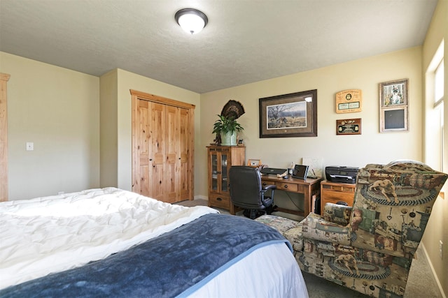 carpeted bedroom with a closet