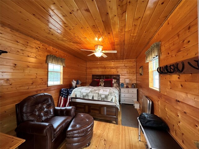 557 Crows Nest Main St, Haugan, MT 59842 - bedroom with wooden walls, wooden ceiling, and hardwood / wood-style floors
