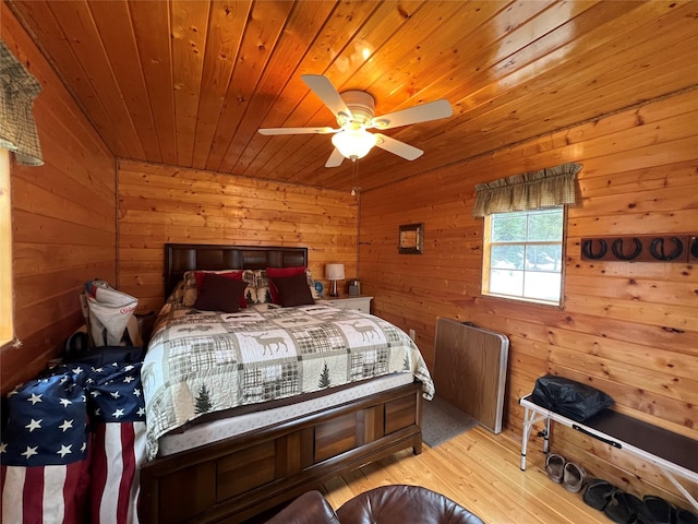 557 Crows Nest Main St, Haugan, MT 59842 - bedroom featuring wood ceiling, ceiling fan, wood walls, and wood finished floors