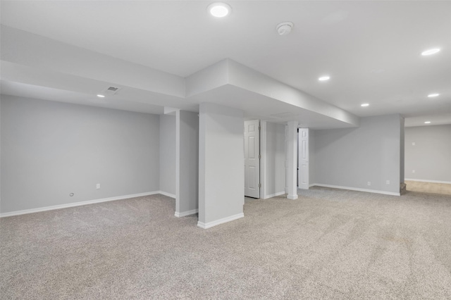 208 40th Ave NE, Great Falls, MT 59404 - finished basement featuring baseboards, visible vents, recessed lighting, and light colored carpet