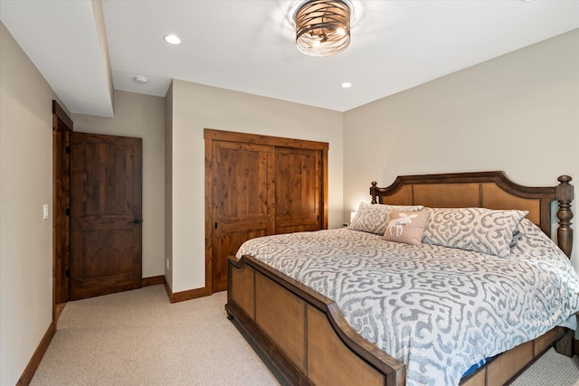 14 Marina Crest Ln, Whitefish, MT 59937 - bedroom featuring recessed lighting, baseboards, light colored carpet, and a closet
