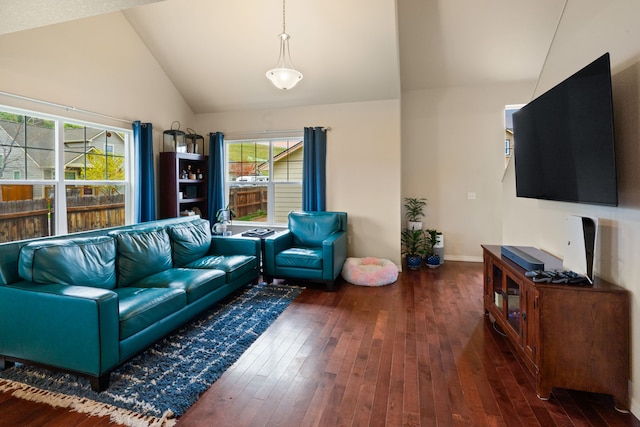 4217 Bordeaux Blvd, Missoula, MT 59808 - living area with wood-type flooring, baseboards, and high vaulted ceiling