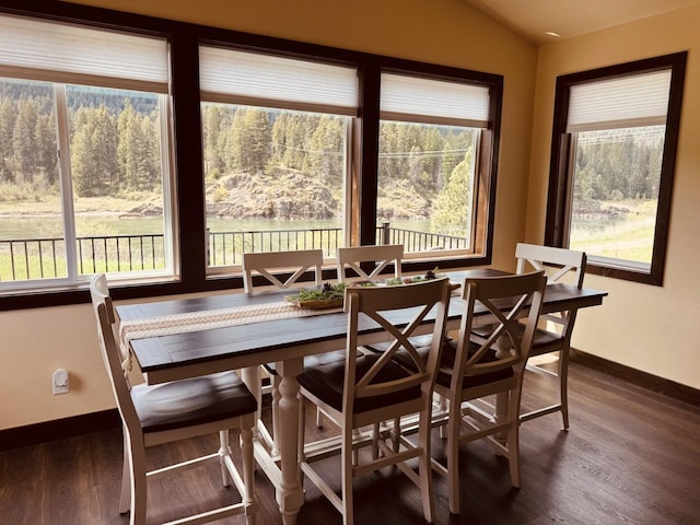 29 Shoreline Dr, Thompson Falls, MT 59873 - dining space featuring wood finished floors, baseboards, and vaulted ceiling