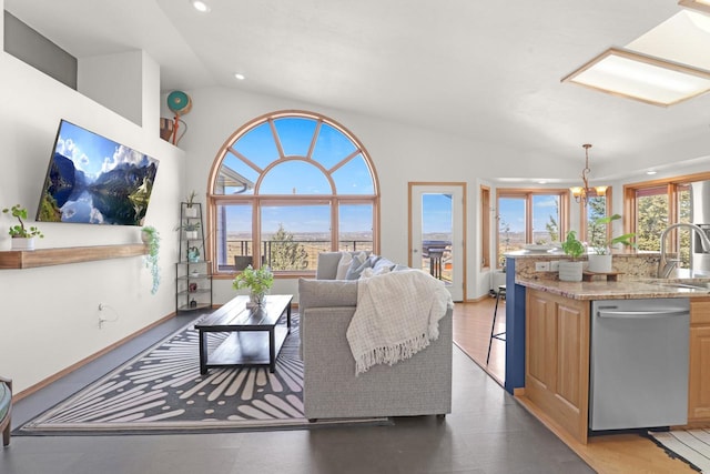 2301 Larkspur Ln, Great Falls, MT 59404 - living area featuring vaulted ceiling and recessed lighting