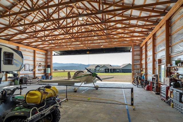 garage with a mountain view
