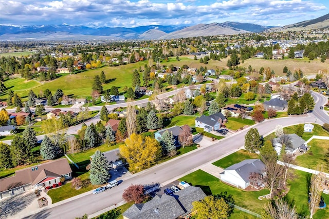 bird's eye view featuring a residential view and a mountain view