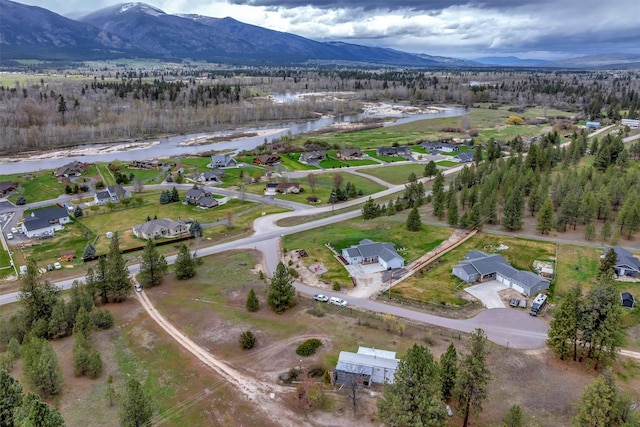 aerial view with a water and mountain view