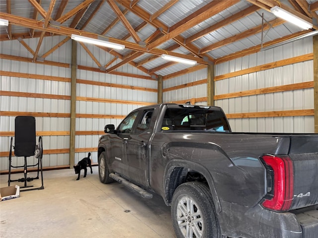 garage with metal wall