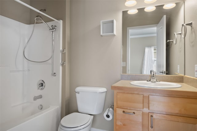 full bath with washtub / shower combination, vanity, and toilet