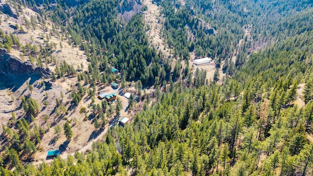 bird's eye view featuring a forest view