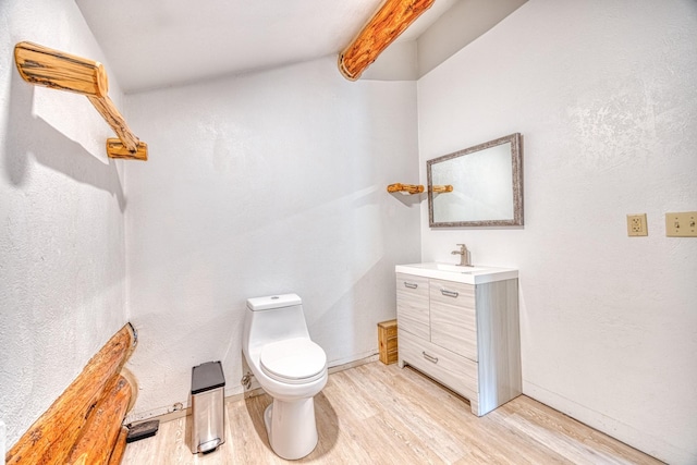 bathroom featuring vanity, toilet, and wood finished floors