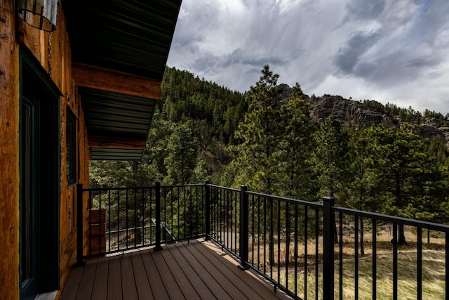 deck with a forest view