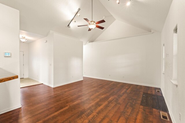 154 Palmer Dr, Kalispell, MT 59901 - interior space featuring visible vents, ceiling fan, lofted ceiling, and wood finished floors