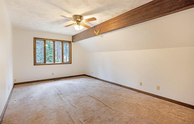 bonus room with vaulted ceiling with beams, baseboards, and carpet floors
