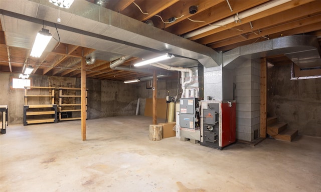unfinished basement with heating unit
