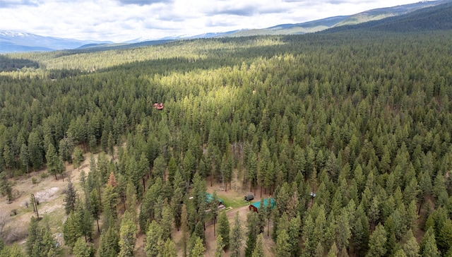 aerial view with a mountain view and a forest view