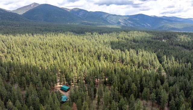 property view of mountains featuring a wooded view