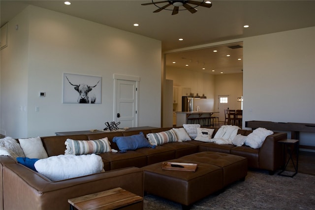 288 Costich Lake Rd, Eureka, MT 59917 - carpeted living room with a ceiling fan, recessed lighting, and visible vents
