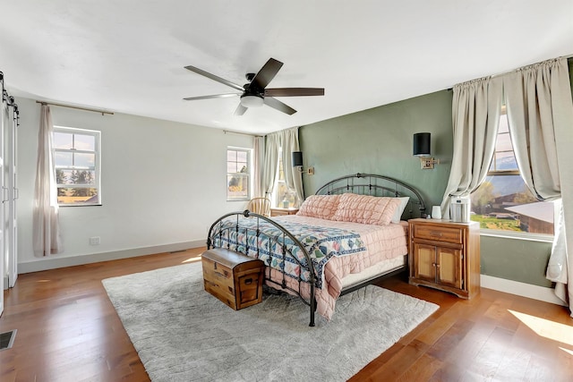 685 Hollibaugh Rd, Stevensville, MT 59870 - bedroom featuring multiple windows, wood finished floors, and ceiling fan