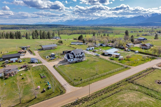 birds eye view of property featuring a rural view and a mountain view