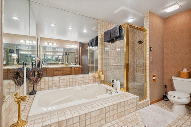 85 Golf Ter, Bigfork, MT 59911 - bathroom with toilet, a bath, a stall shower, and vanity