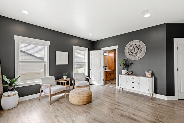 3201 12th St NE, Great Falls, MT 59404 - sitting room featuring baseboards, recessed lighting, and light wood-style flooring