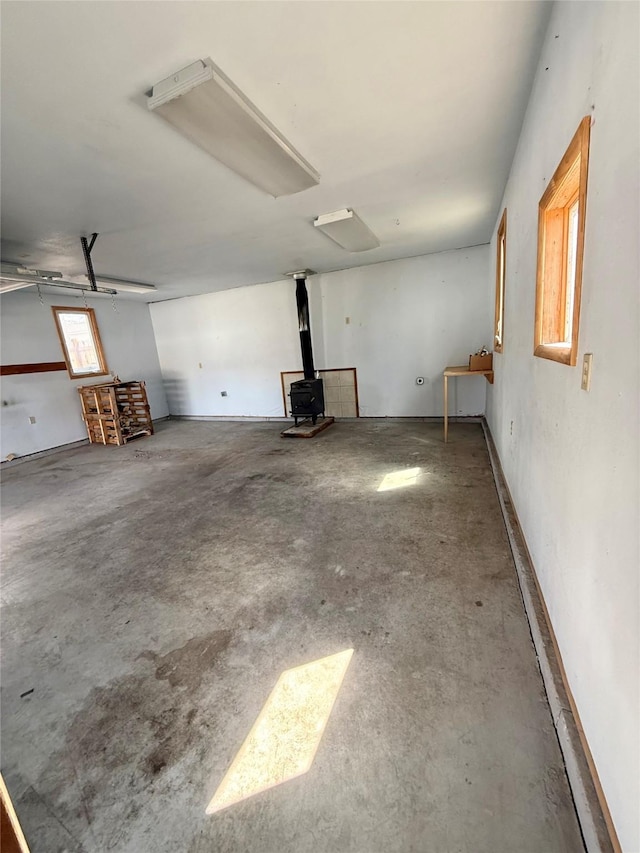 interior space with a wood stove