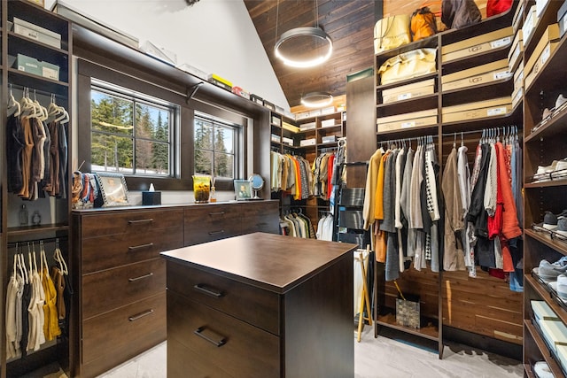 walk in closet with lofted ceiling