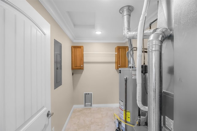 utility room with electric panel and gas water heater