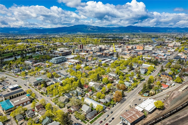 birds eye view of property featuring a mountain view